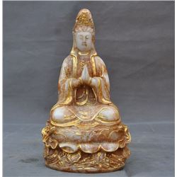 A WHITE JADE KWAN-YIN BUDDHA FIGURE QING DYNASTY.