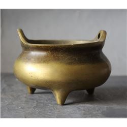 A BRONZE DOUBLE HANDEL CENSER QING DYNASTY.