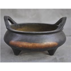 A BRONZE DOUBLE HANDEL CENSER QING DYNASTY.