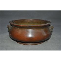 A BRONZE DOUBLE EAR BEAST CENSER QING DYNASTY.