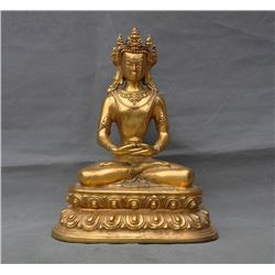 A BRONZE GILD 24K-GOLD SHAKYAMUNI BUDDHA FIGURE QING DYNASTY.