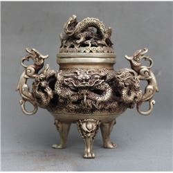A SILVER DRAGON & BEAST CENSER QING DYNASTY.
