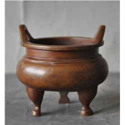 A BRONZE DOUBLE HANDEL CENSER QING DYNASTY.