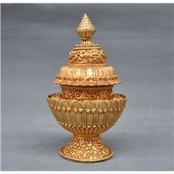 A BRONZE GILD 24K-GOLD INCENSE POT QING DYNASTY.