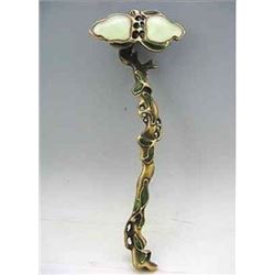A GILT BRONZE & WHITE JADE RUYI SCEPTER QING DYNASTY.