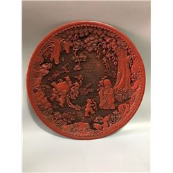 A LACQUER WARE LONGEVITY BUDDHA PLATE QIANLONG MARK 17TH/C.