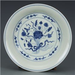 A BLUE & WHITE LOTUS PLATE CHENGHUA MARK 14TH/C.
