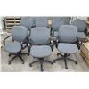 Image 1 : Qty 7 Gray Upholstered Office Arm Chairs on Wheels