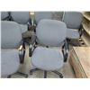 Image 2 : Qty 7 Gray Upholstered Office Arm Chairs on Wheels