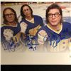 Image 2 : SLAP SHOTS HANSON BROTHERS TRIPLE SIGNED 8X10 PRINT (JSA COA)