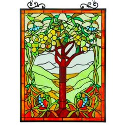 Fruits of Life Stained Art Glass Hanging Window Panel