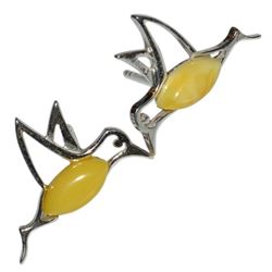 Yellow Baltic Amber Sterling Silver Hummingbird Earrings