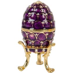 Purple Enamel & Gilt Purple Acorn Trinket Box Egg