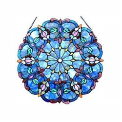 Blue Kaleidoscope Stained Art Glass Hanging Panel