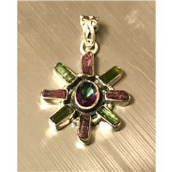 Rainbow Topaz & Tourmaline Sterling Sunburst Pendant