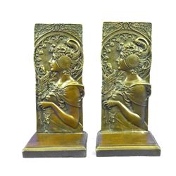 Art Nouveau Style Bronze Girl Bookends