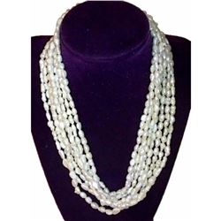 Vintage Multi-strand Natural White Baroque Rice Pearls 36" Necklace
