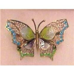 Vintage Silver & Enamel Guilloche Butterfly Brooch Pin