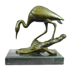Marsh Crane Signed Bronze Sculpture