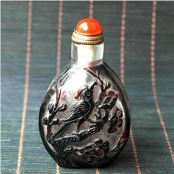 Chinese Bejing Glaze Carved Birds Snuff Bottle