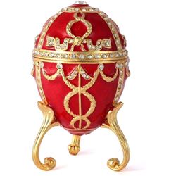 Faberge Style Royal Red Acanthus Wreath Trinket Jewel Box Egg