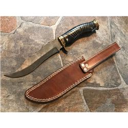 Custom Damascus Steel Black Horn & Brass Hunting Knife