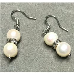 7-8mm Freshwater Pearl & Crystal Sterling Silver Earrings