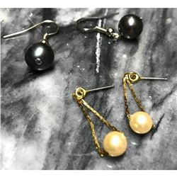 Two Pairs Vintage Gold & Silver Pearl Earrings