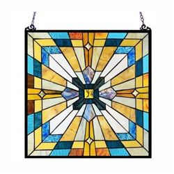 Mission Style Stained Art Glass Hanging Window Panel