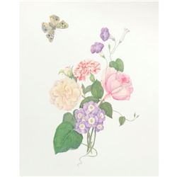 Limited Edition Print, Floral Bouquet and a Buckeye Butterfly
