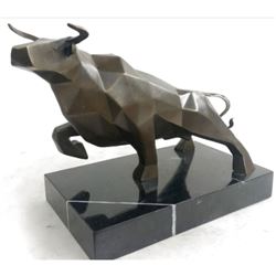 Signed Abstract Bronze Wall Street Bull Sculpture