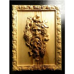 Lithuanian Carved Wooden Wine Cellar Plaque, Dionysus,