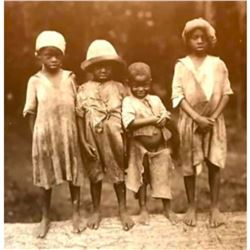 African American History, Four Children On Log Sepia Photo Print