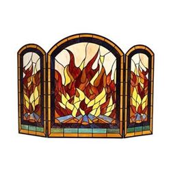 Modern Stained Art Glass Autumn Flames Fireplace Screen