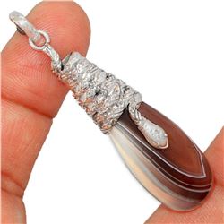 Botswana Agate Coiled Cobra Snake Sterling Pendant