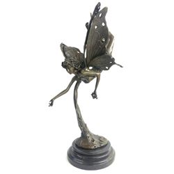 Signed Butterfly Fairy Bronze Sculpture