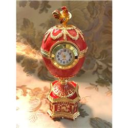 Russian Faberge-style Royal Chanticleer Trinket Jewel Box Egg Clock