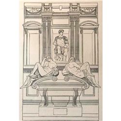19thc Line Drawing Bookplate Print, Tomb of de' Medici, Florence