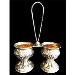 19thc Sterling Embossed Roses Double Salt Cellar