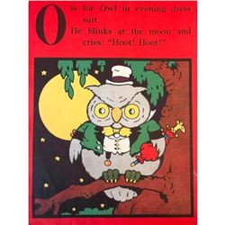 Early 20thc Illustrated Lithograph, Owl & Night Heron A B C