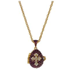 Purple Russian Cross Crystal Locket Egg, Pendant Necklace