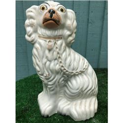 Superb 19thc English Staffordshire Seated White & Gilt Spaniel Dog