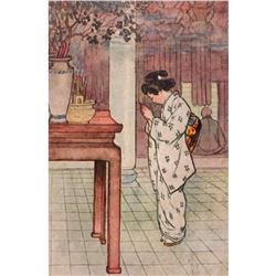 Early 1900's Japanese Book Plate, Little Sister Snow