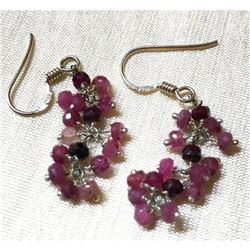 Faceted Natural Ruby Gemstone & Sterling Silver Dangle Hook Style Earrings