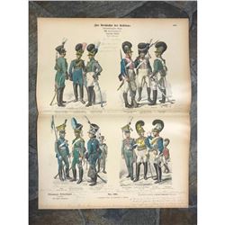 Rare 19thc Handcolored Costume Plates, Bavarian Military Uniforms