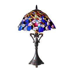 Blue Floral Tiffany-style Art Glass Table Lamp