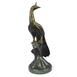 Signed Bronze Peacock Sculpture