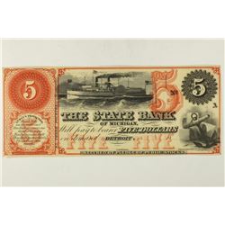 $5 STATE BANK OF MICHIGAN OBSOLETE BANK NOTE