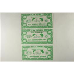 3 PIECES OF NOVELTY CURRENCY $500 BANK OF SMARTTOY