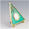 Image 3 : Russian Green Triangle Enameled Guilloche Clock